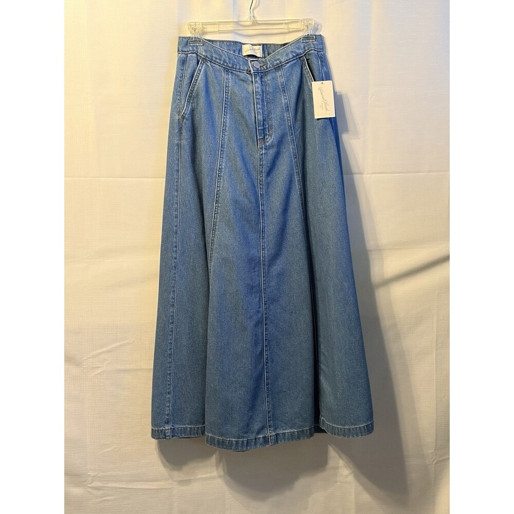 Universal Thread Women's Blue Denim A-Line Long Skirt, Pockets, Zip, Size 4